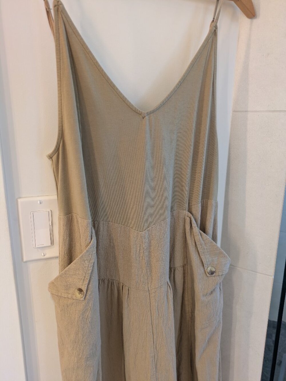 Free People Soledad Linen Blend Midi Dress in Khaki Size L. - Picture 2 of 7